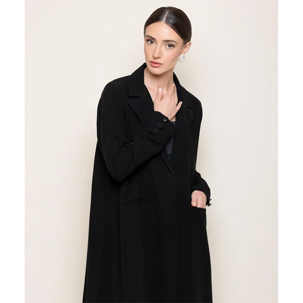 Blazer long noir élégant pour femme, ligne A mince, robe de longueur de rinçage formelle, 03 manteau