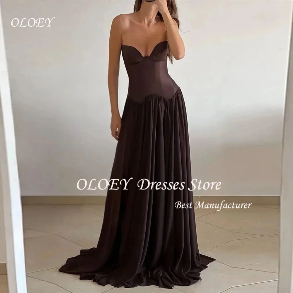 OLOEY2026 Dark Brown Evening Dress Sweetheart Ruched Chiffon Formal Women Robe De Soirée Femme Sleeveless Party Dresses Customiz