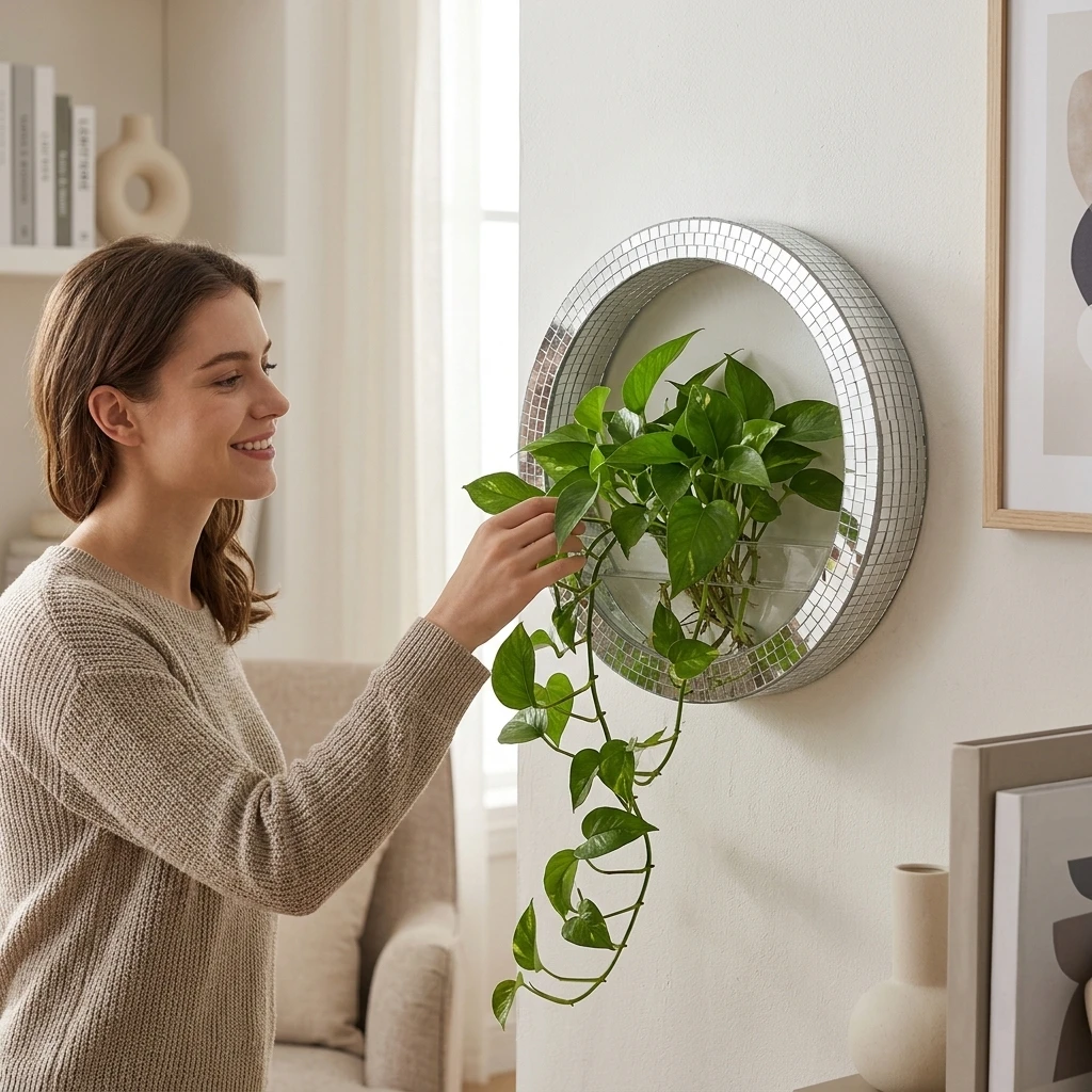 Wall Mounted Planter Modern Living Room Decor for Homeowners Self Watering Plastic Pot Hanging Flower Basket Durable Sleek