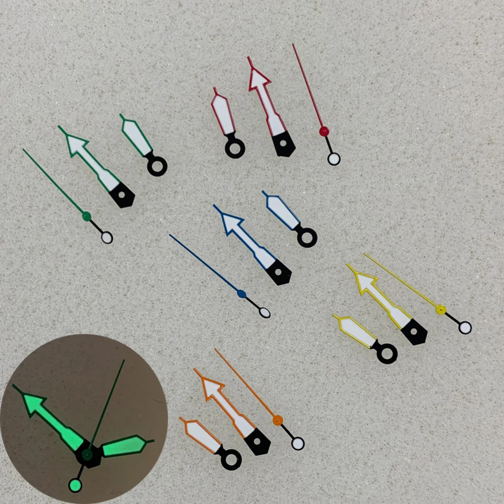 เข็มนาฬิกา Nh35ใหม่ด้านข้างที่มีสีสันสดใสเข็มนาฬิกาสีเขียวเรืองแสงสำหรับการเคลื่อนไหวแบบ NH35/36/4R ญี่ปุ่น