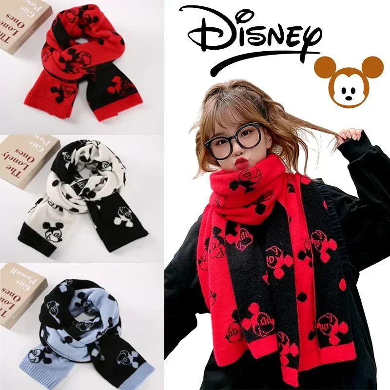 Disney Mickey Mouse Scarf Knitted Cashmere Winter Thicken Warm Women Girls Cute Anime Shawl Wrap Bandana Kids Cartoon Scarves