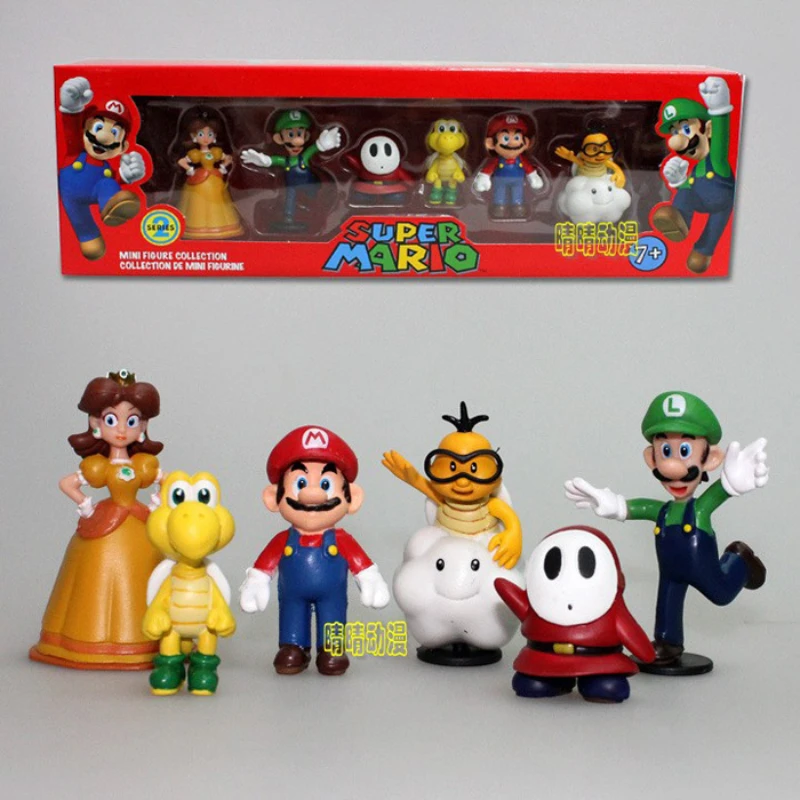 6 teile/satz Super Mario Bros Anime Abbildung Modell Cartoon Puppen Spiel Charakter Sammeln Puppen Action Spielzeug Desktop Dekoration Geschenk