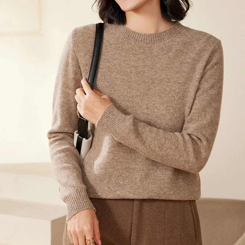 Loose Fit Pure100% Merino Wool Sweater Crew Neck Long Sleeve Autumn Winter New Style Women's Knitted Base Layer Shirt Tops