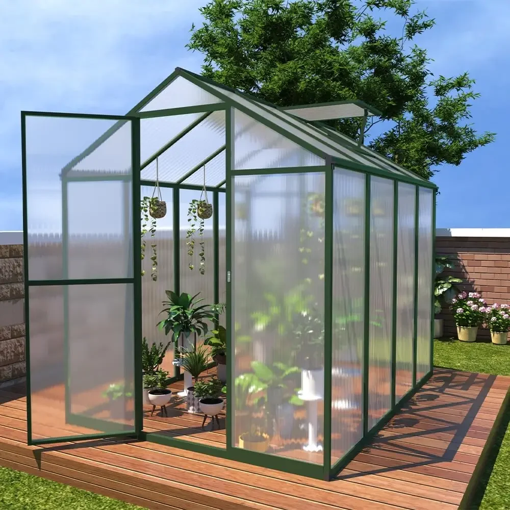 86in High 6*8FT Greenhouse for Outdoors, Polycarbonate Greenhouse with Stronger Wind Protection and Roof Vent Greenhouse