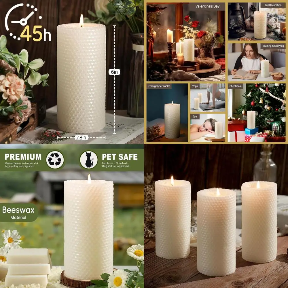 

4 Packs Beeswax Candles - 180 Hours Long Burning, 2.8x6in Hand-Rolled White Beeswax Pillar Candles, Handmade Pure Bees Wax Honey