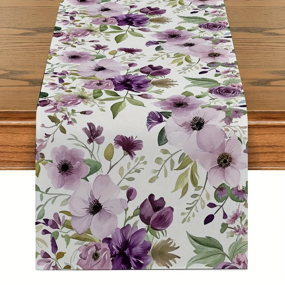 Watercolor Floral Green Plant Pattern Linen Table Runners Seasonal Kitchen Dining Table Decor Reusable Home Wedding Party Decor