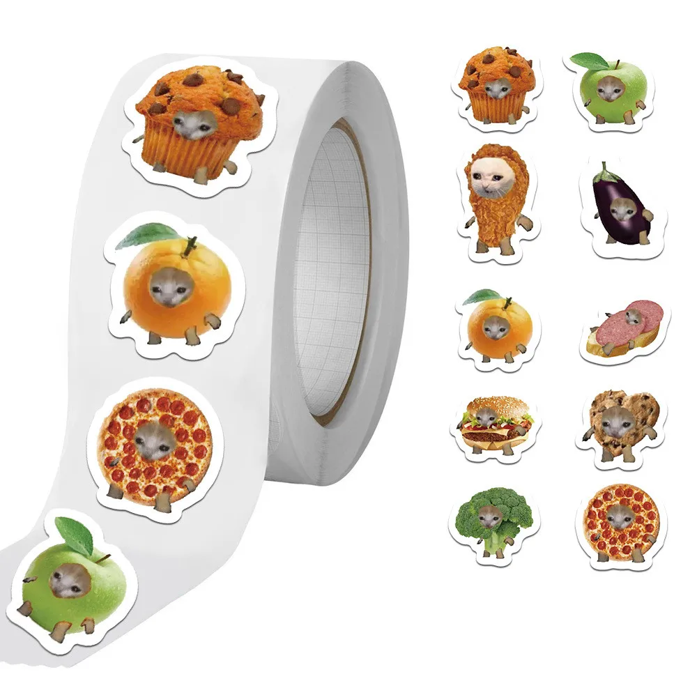 50-100PCS/Roll Cute Food Cat Head Stickers Funny Graffiti Sealing Decals DIY Decor for Bike Hand Account