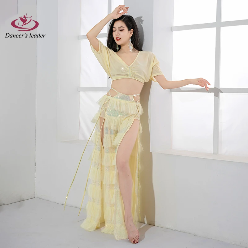 

Belly Dance Professional dress High-end Lotus Leaf Sequin Mesh Female Adult Stage Professional Clothing