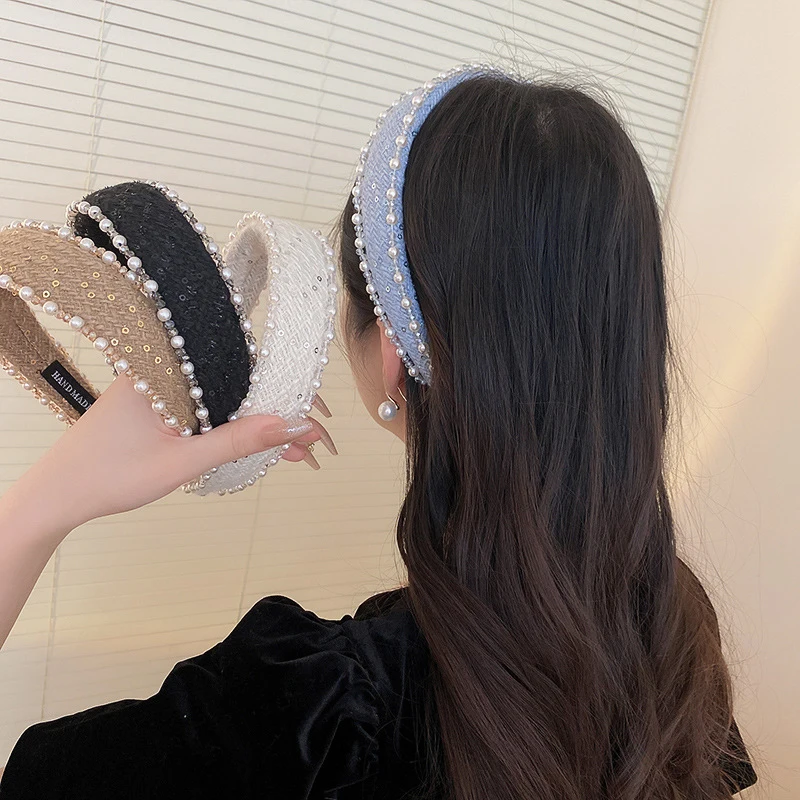 Pearl Thickening Velvet Headbands Hari Hoop 5CM Solid Wide Girl Hairbands Women for Hair Accessories Headwear Wholesale