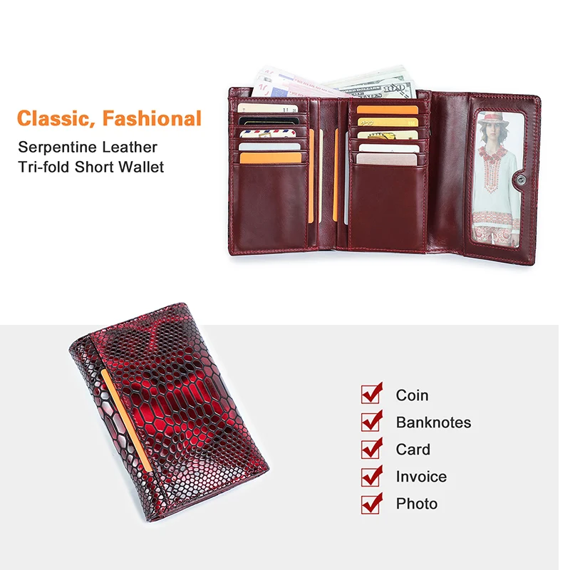 Fissuract's-Portefeuille en cuir véritable pour femme, pochette longue, porte-monnaie à moraillon, porte-cartes RFID, portefeuilles pour femme