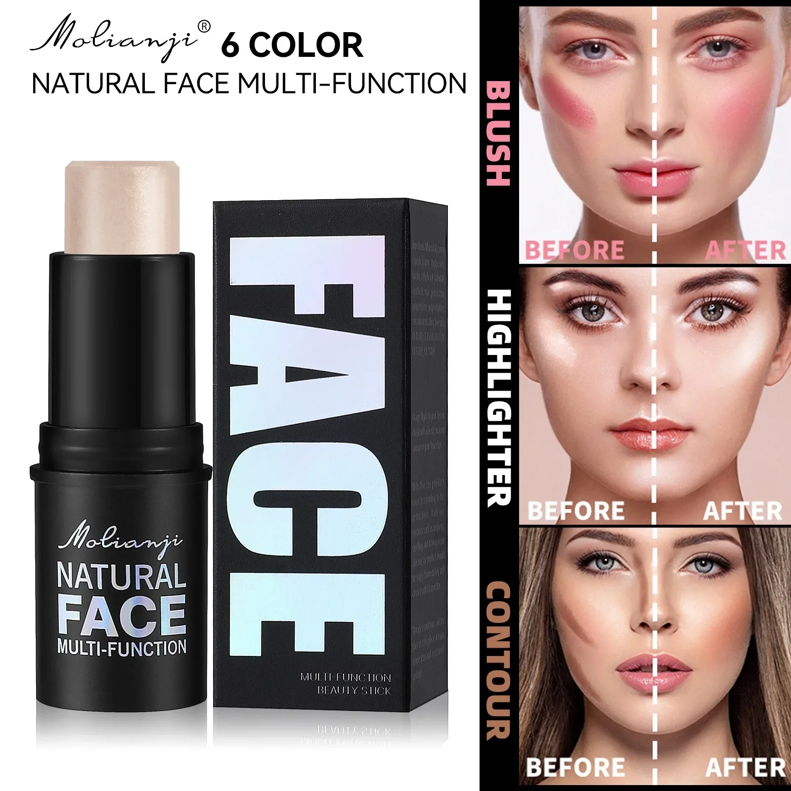 3 IN 1 Blush Eye Shadow  stick waterproof makeup Bloom Long-lasting All Day 6 COLORs Makeup Product for Enhanced Beauty