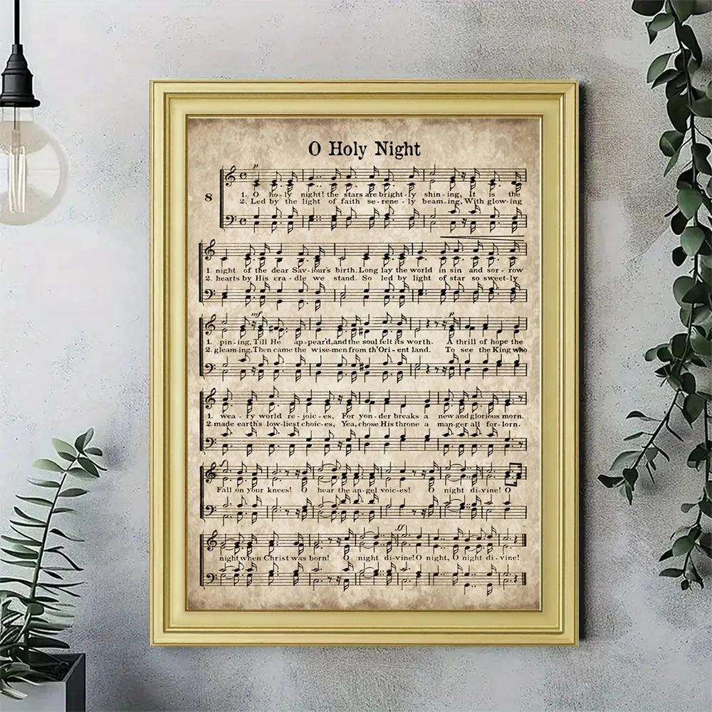 

[2D Flat] Unframed Retro Christmas Carol Posters, Canvas Art Wall Art for 'O Holy Night', Crafted by an Artist with Lettering An