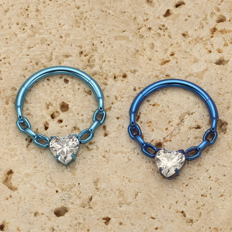 ASTM F136 Titan mit Herz CZ Nasenpiercing Punk 16g Septum Hinged Clicker Ohrknorpel Tragus Helix Ohrring Eloxiert – Detail 8