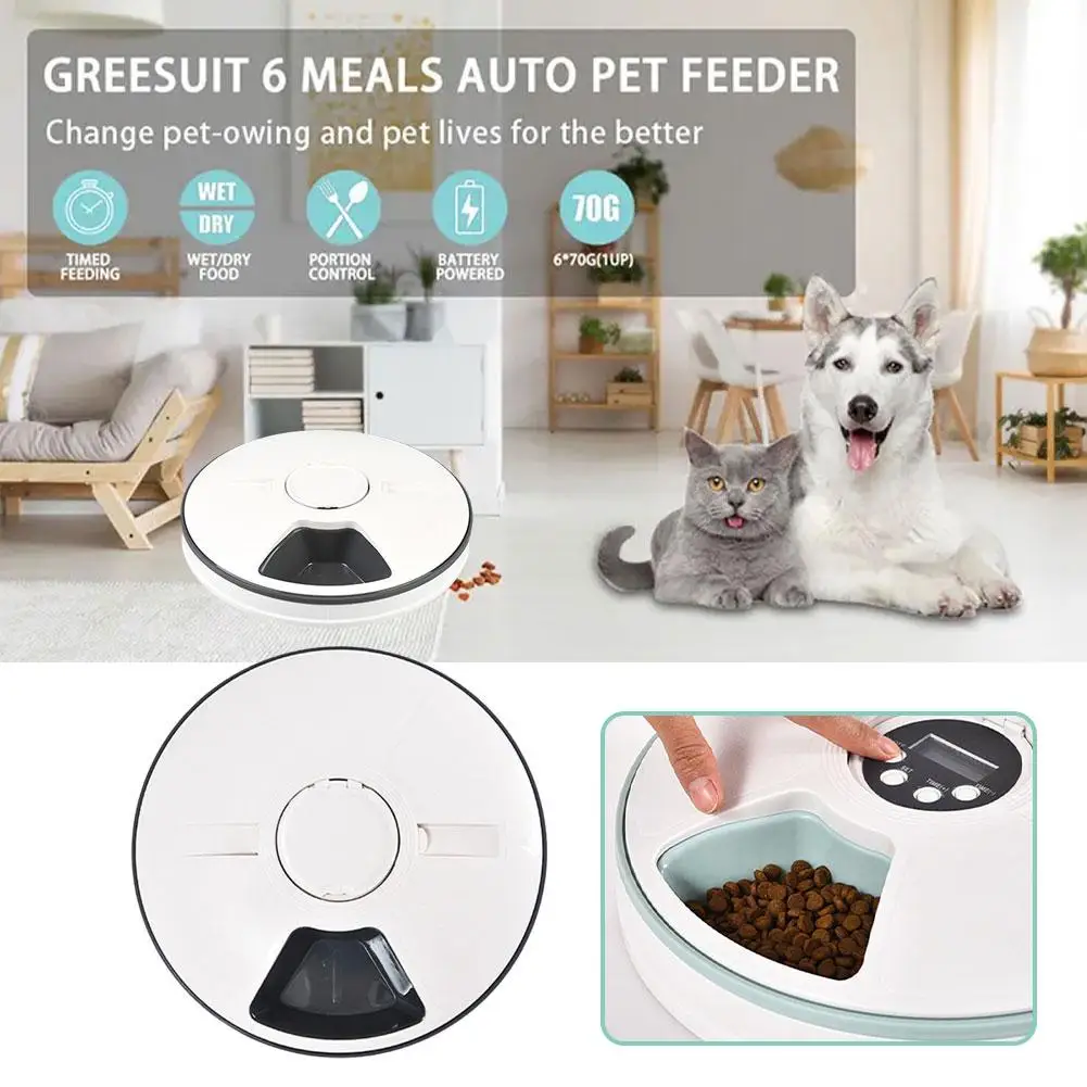 Smart Round Plate Smart Feeder Automatic Timing Large Capacity Pet Feeder Voice Broadcast Dry Wet Separation Six-meal Design