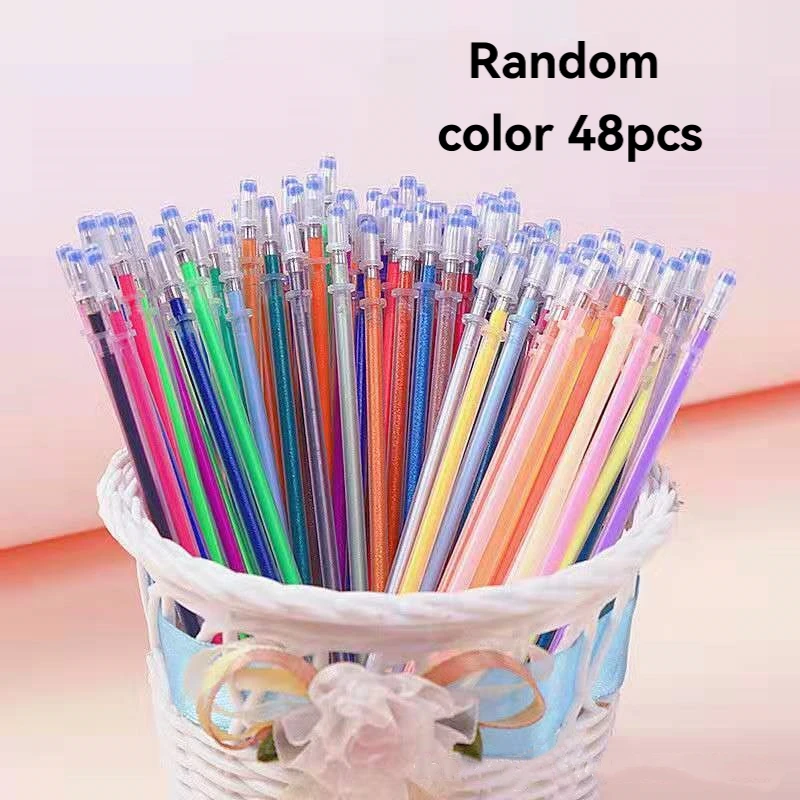 48pcs 0.7mm Glitter Pen Refills Set Flash Multicolor Gel Pen Refill Core DIY Art Writing Painting Graffiti Pen Refills Supplies
