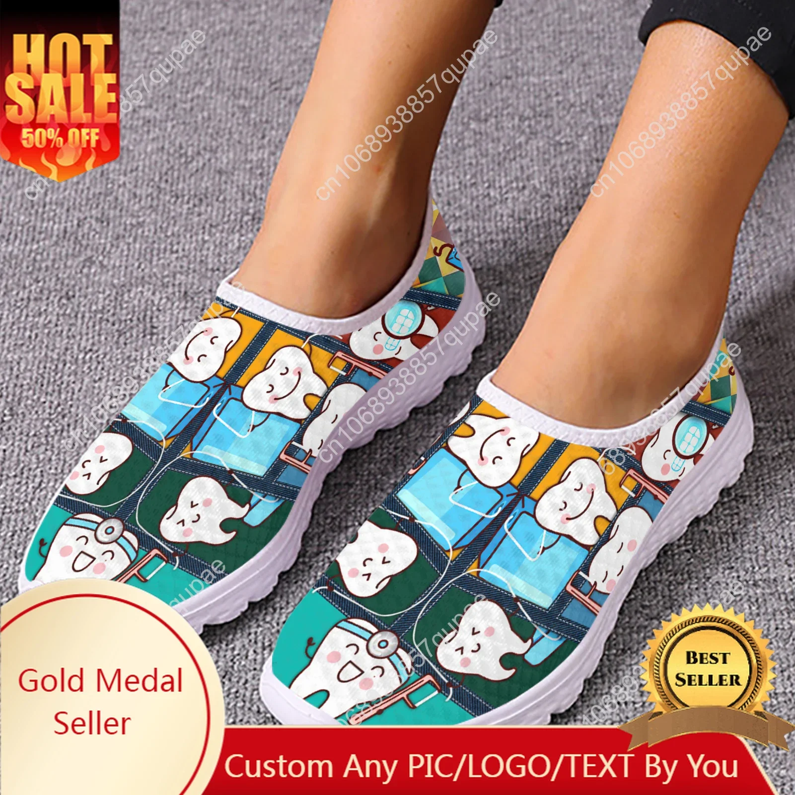 

Funny Cartoon Teeth Mesh High Quality Sneakers Women Men Teenager Casual Fashion Custom Made Tennis Flat Couple Shoes