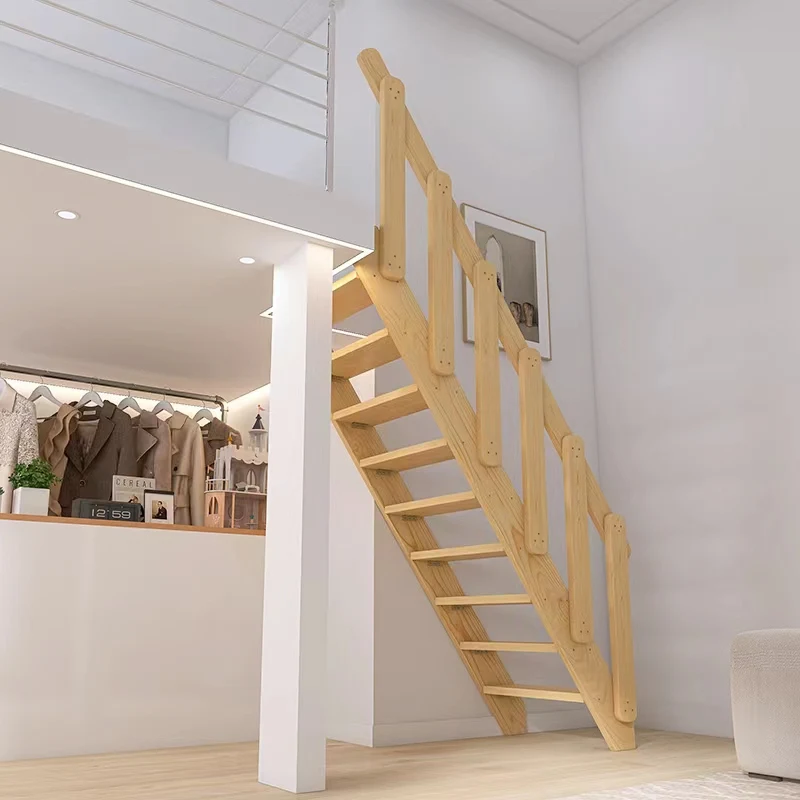 

Household solid wood multi-functional climbing Family straight ladder European-style duplex villa indoor thickened attic