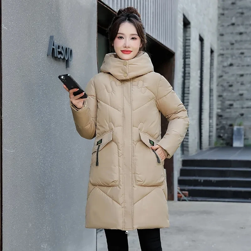 

Корейский пуховик женский зимний новый парки средней длины модная толстая теплая хлопковая одежда с капюшоном женское свободное пальто