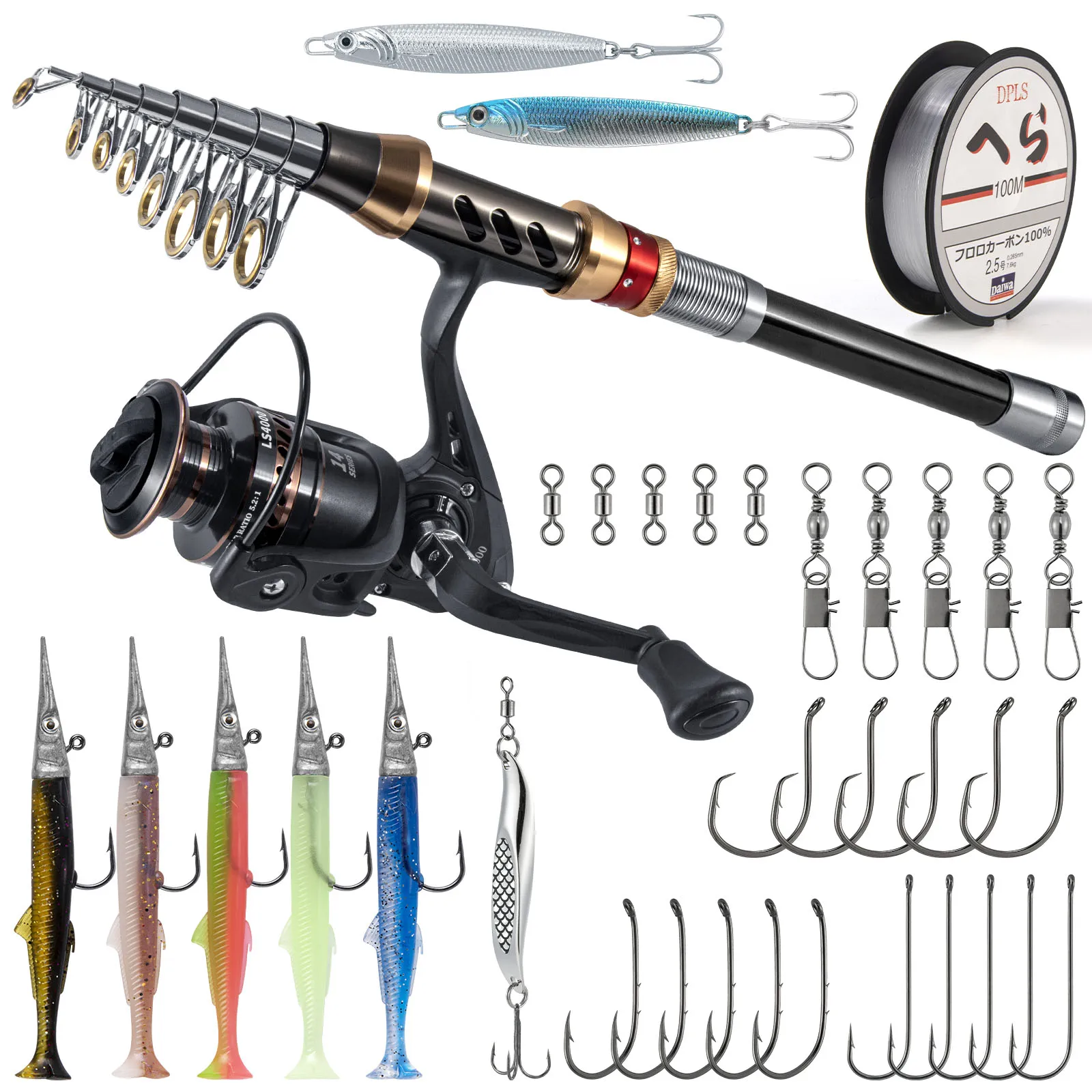 

Sea Fishing Rod and Reel Combo,Telescopic Rod 4000 Spinning Reel Combo Set,Saltwater Sandeel Lures Jigs Spoon Spinner Tackle