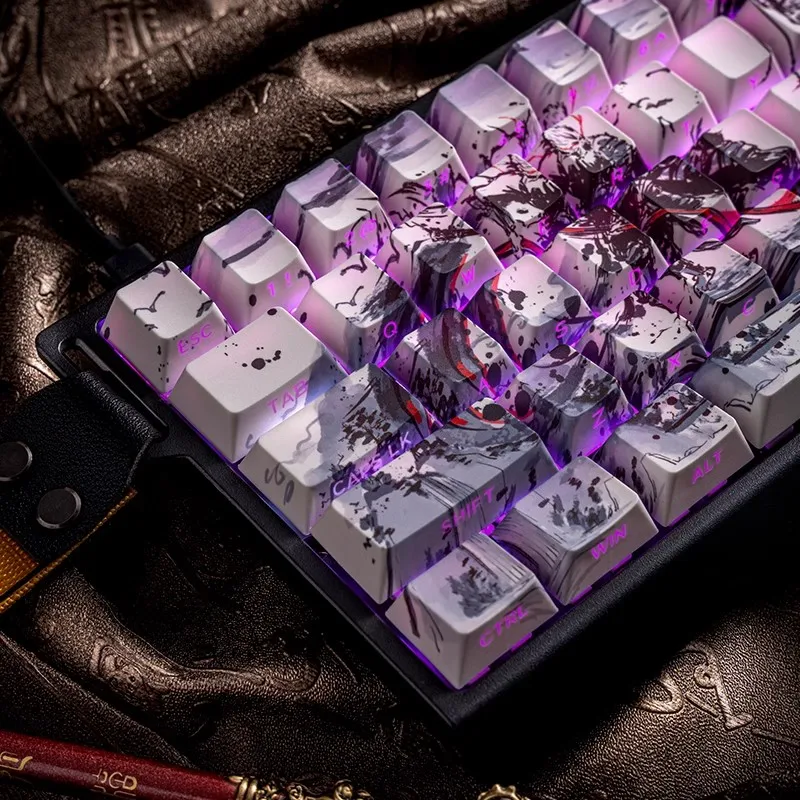 Chinesische Landschafts malerei Keycap Set schwarzer Mythos: Wukong Thema Kirsche Seite graviert Passform 2019-2020 Handwerker für mechanische Tastatur