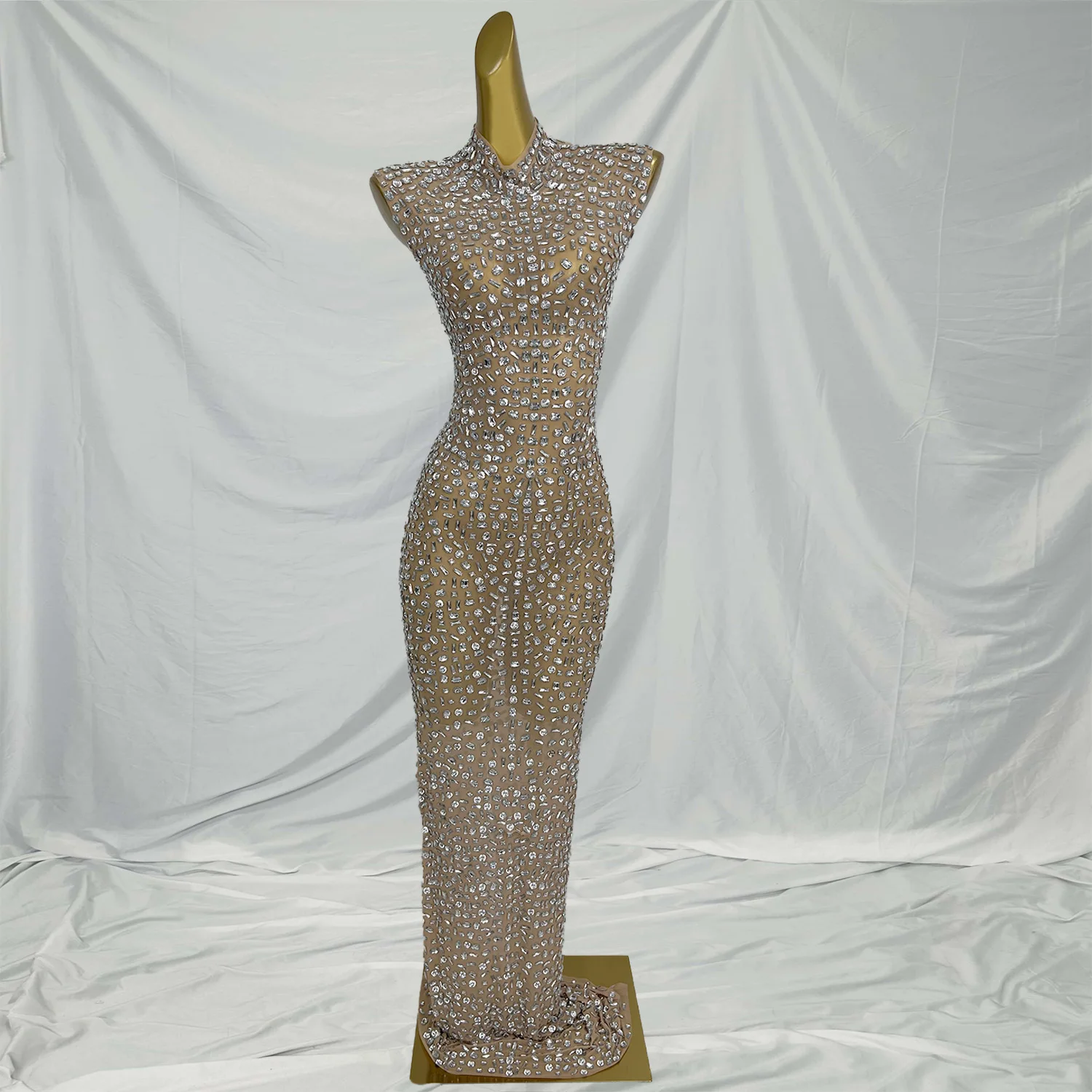 Fubei Temperament Foreign Trade Sleeveless Long Evening Dresses Sexy Flash Diamond Design Robe Soiree Elegante Pour Femme ﻿