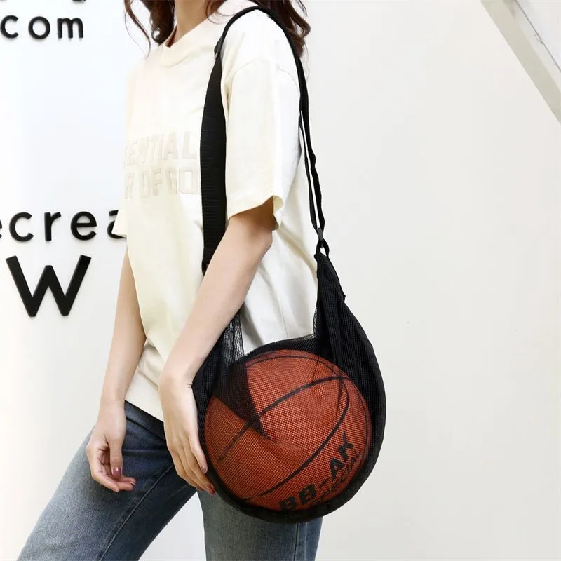 Anti-Tear Mesh Single Ball Bag Fits Size 7 Basketball Soccer Volleyball Crossbody Carrier With Adjustable Strap & Zipper