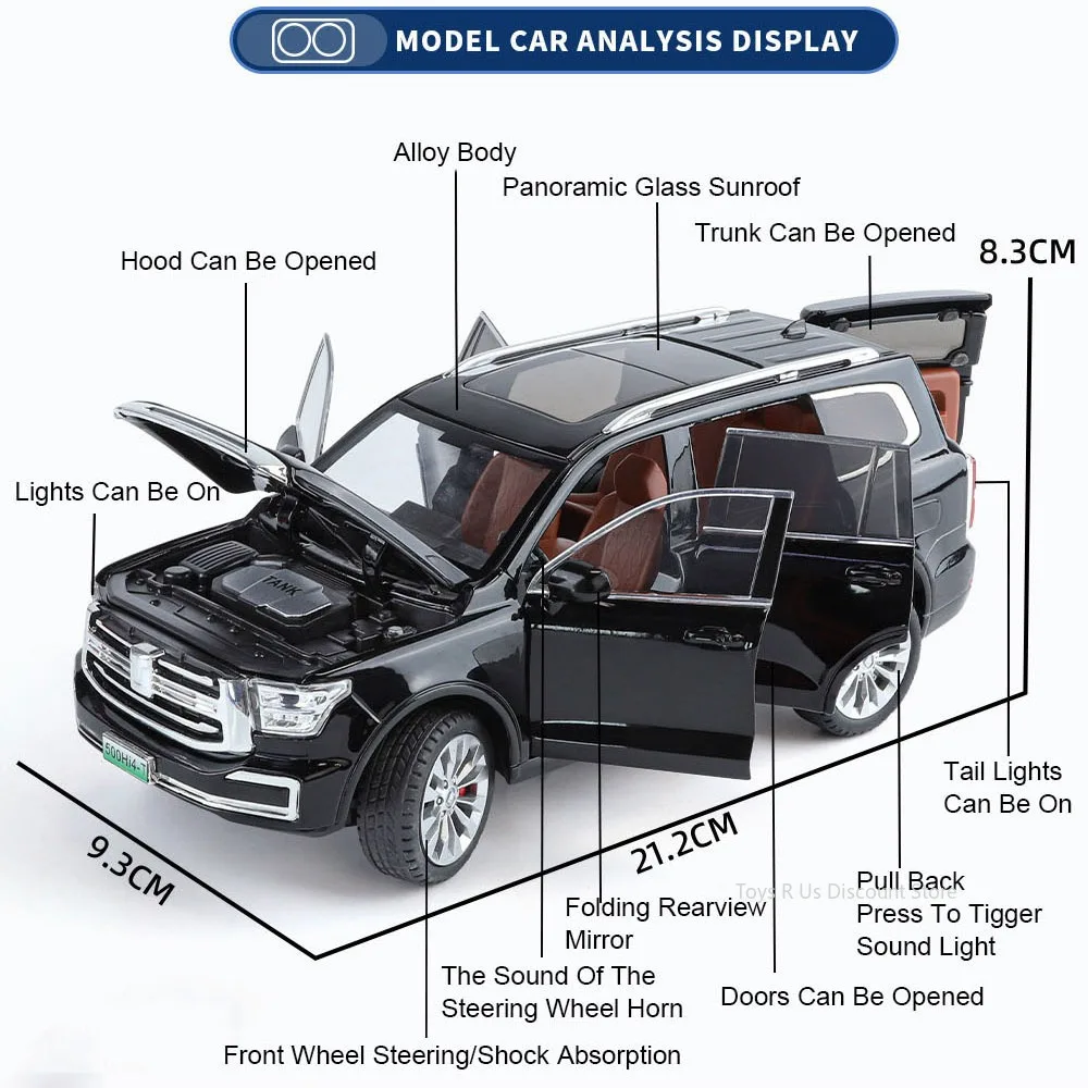 Range Rover SV 2022 Tank 1:24, modèles de voitures en alliage 500, jouets moulés sous pression avec son léger, véhicules tout-terrain, ornement de Table