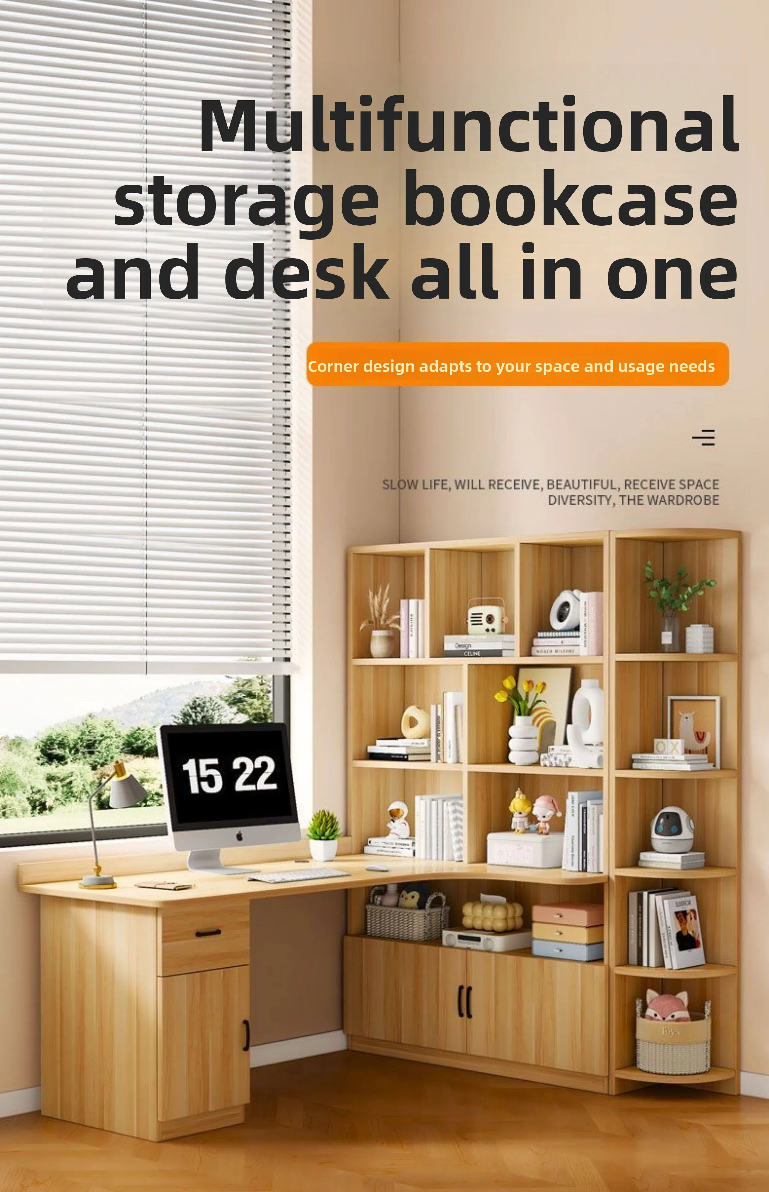Computer Desk Bookshelf Integrated Shelves Drawers Large Laptop Home Bedroom Student Study Writing Desk Simple Office Table