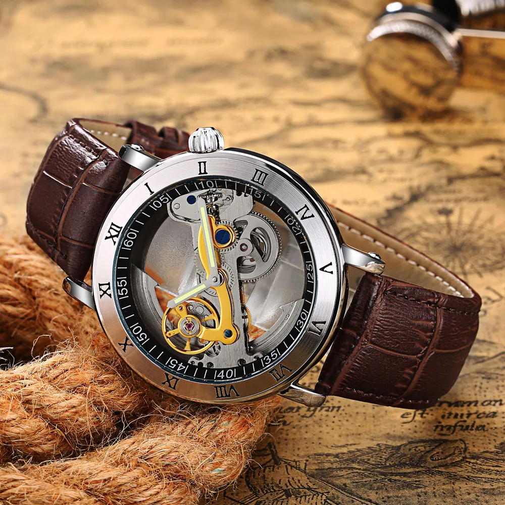 New Creative Watches Men 3ATM Waterproof Transparent Case Automatic Mechanical Watch Mens Tourbillon Watches Relogio Masculino