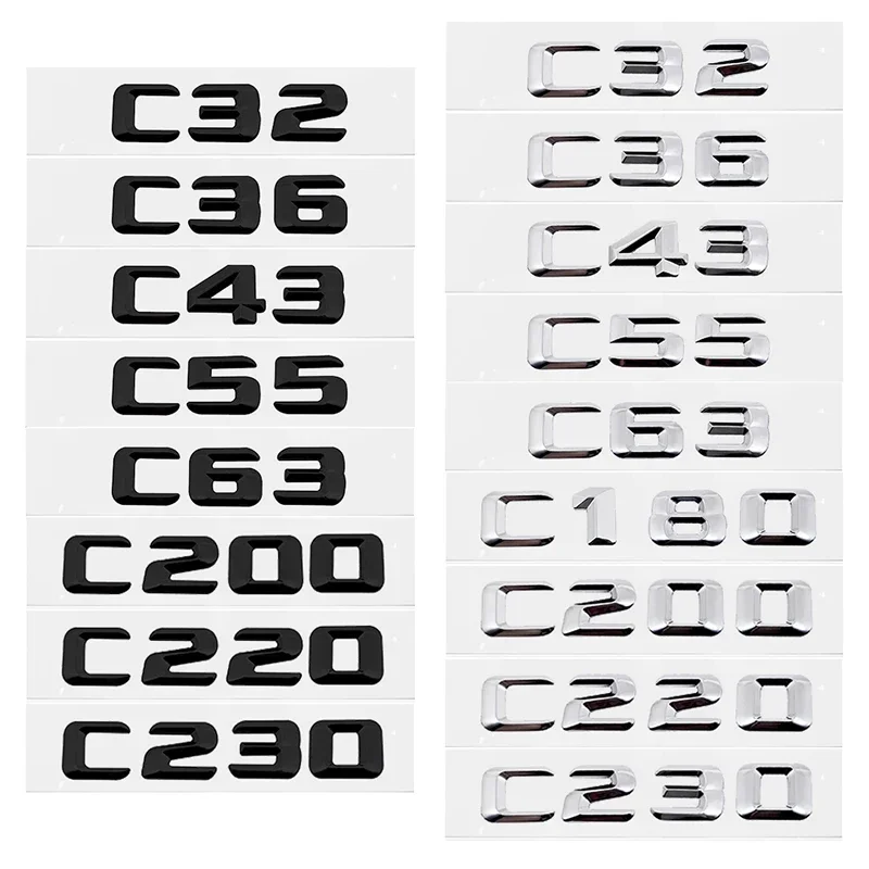 3D Car Tail Letter Stickers Badge for Mercedes Benz C Class C32 C36 C43 C55 C63 C180 C200 C220 C230 Auto Rear Trunk Emblem