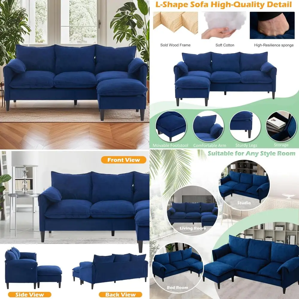 

Modern 3-Seater L-Shaped Sectional Sofa with Movable Storage Footstools, Convertible Couch for Living Room