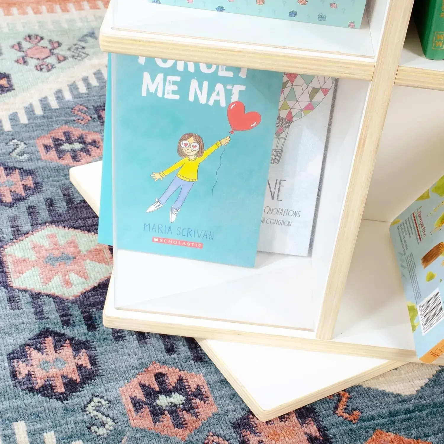 Rotating Book Display - White: Spinning Plywood Storage Bookshelf with Acrylic Windows for Kids Classroom,