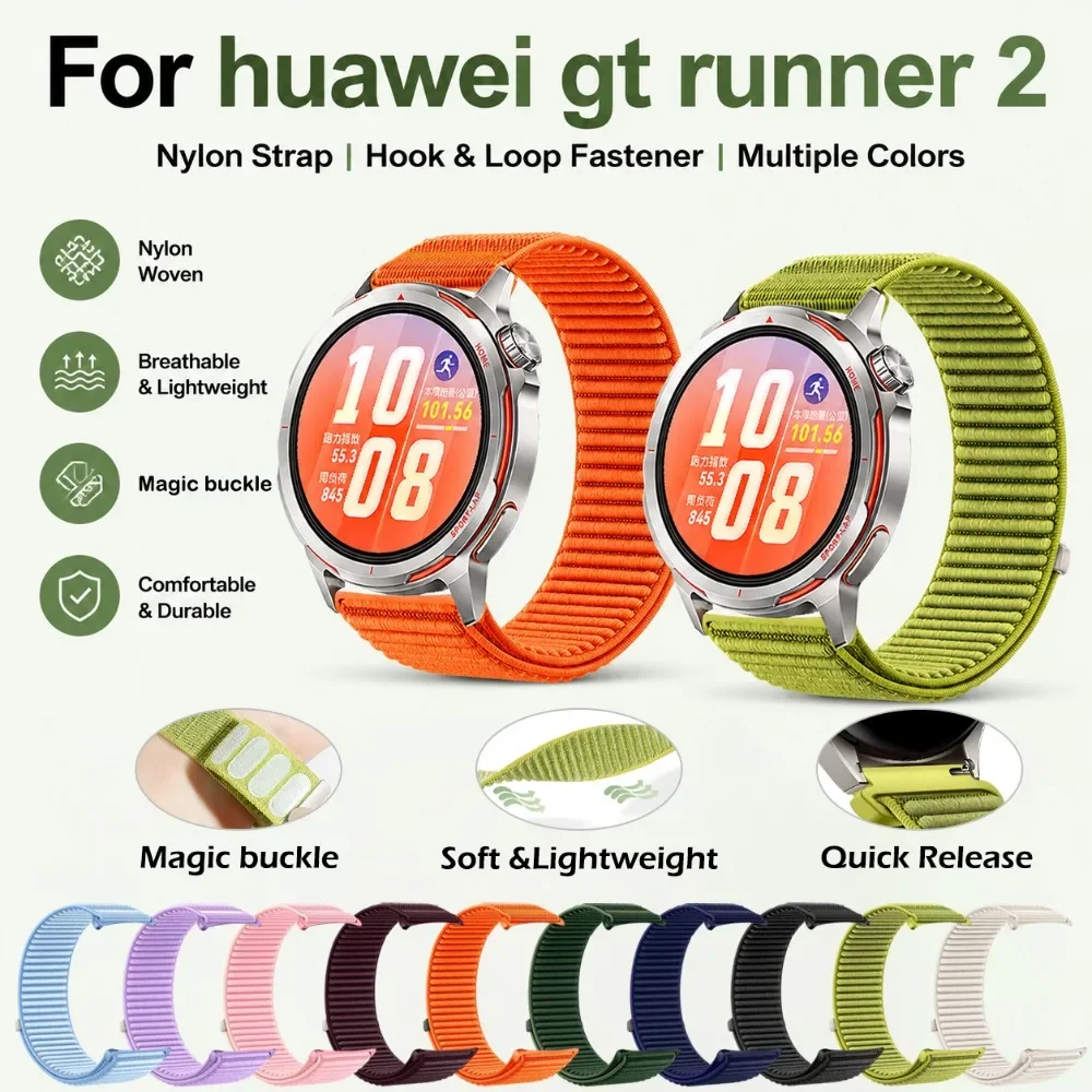 22MM Nylon Wristband Compatible with Huawei GT Runner 2 Adjustable Durable Magic Buckle Nylon Watch Band for Huawei GT Runner 2