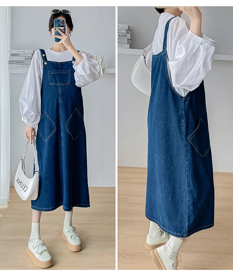 Factory Price Plus Size Maternity Denim Dress with Pockets Preppy Style  Pregnant Woman A-line Strap Dress Fashion Luxury Dresses - AliExpress 1501