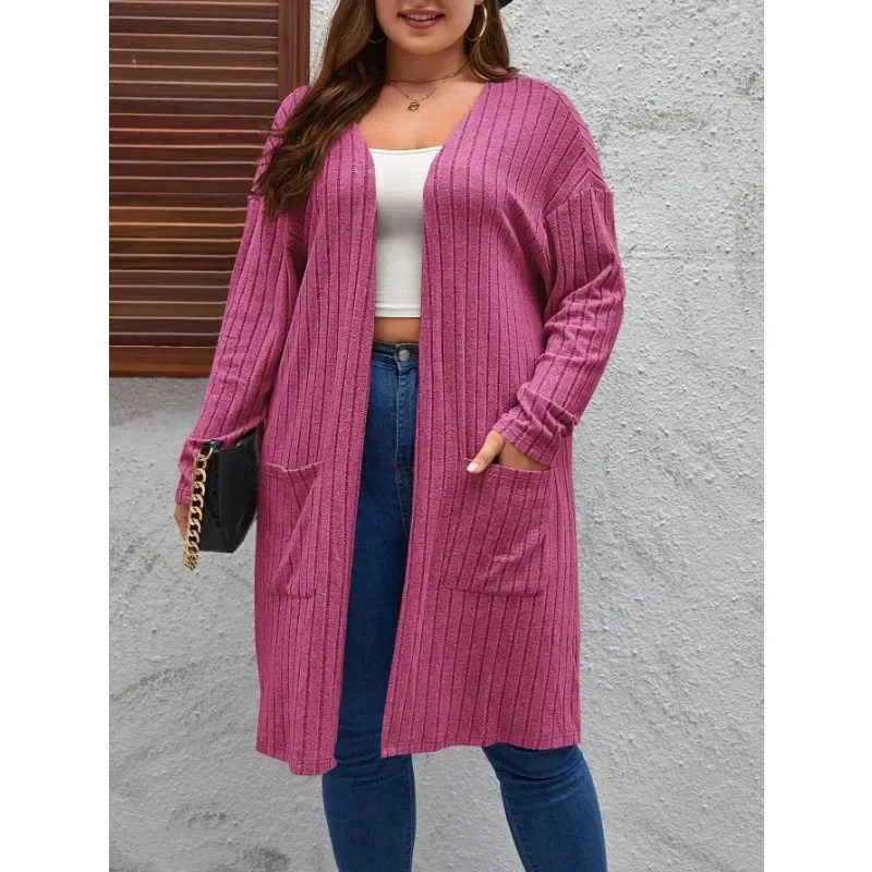 Women's 1XL-5XL Plus Size Spring and summer new oversized casual long sleeved cardigan sweater jacket for women