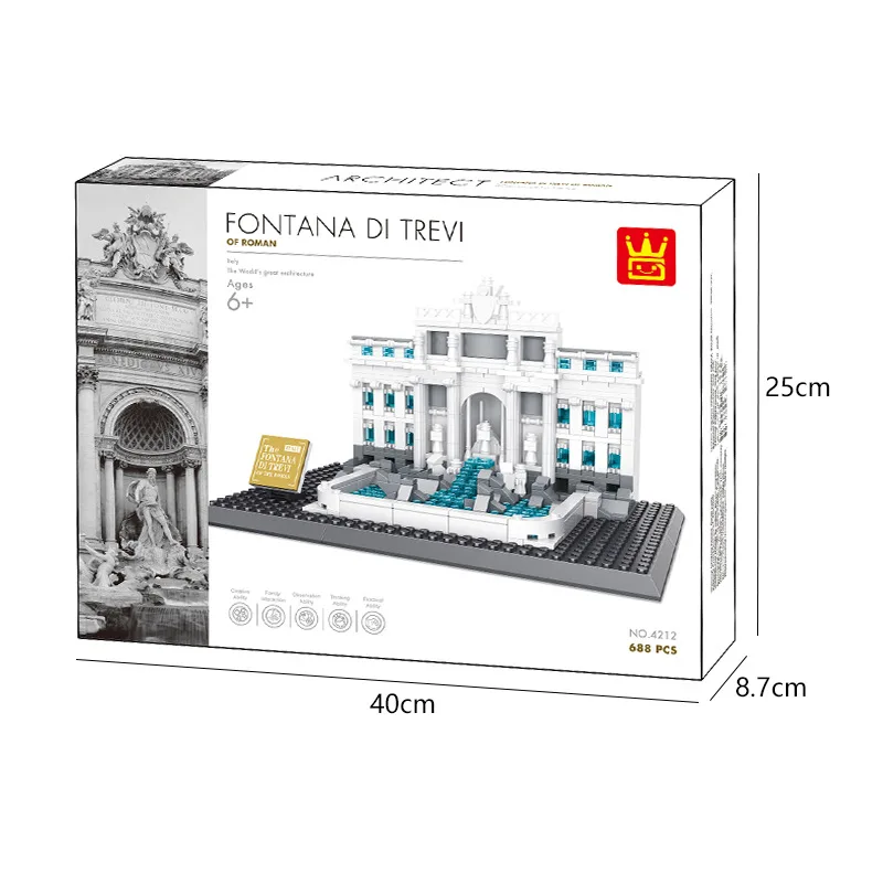 667PCS Trevi Fountain Of Roman Fontana Di Trevi Building Blocks World Architecture Bricks City Street View Toys Gifts For Kids