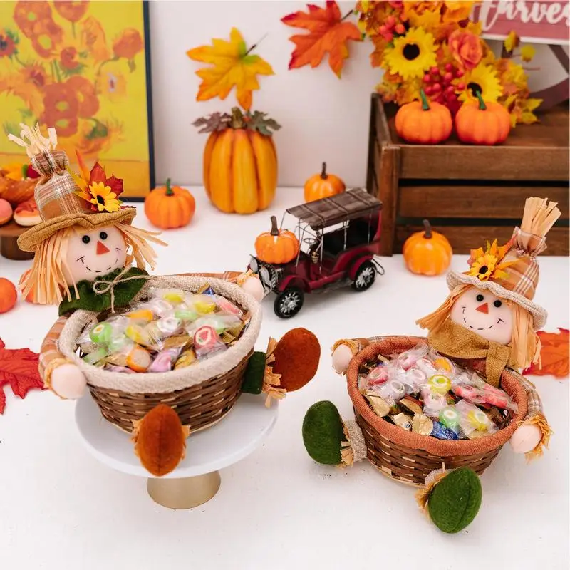 Thanksgiving Scarecrow Decor Sunflower Sitting Thanksgiving Scarecrow Doll Holding A Fruit Basket Autumn Thanksgiving Harvest