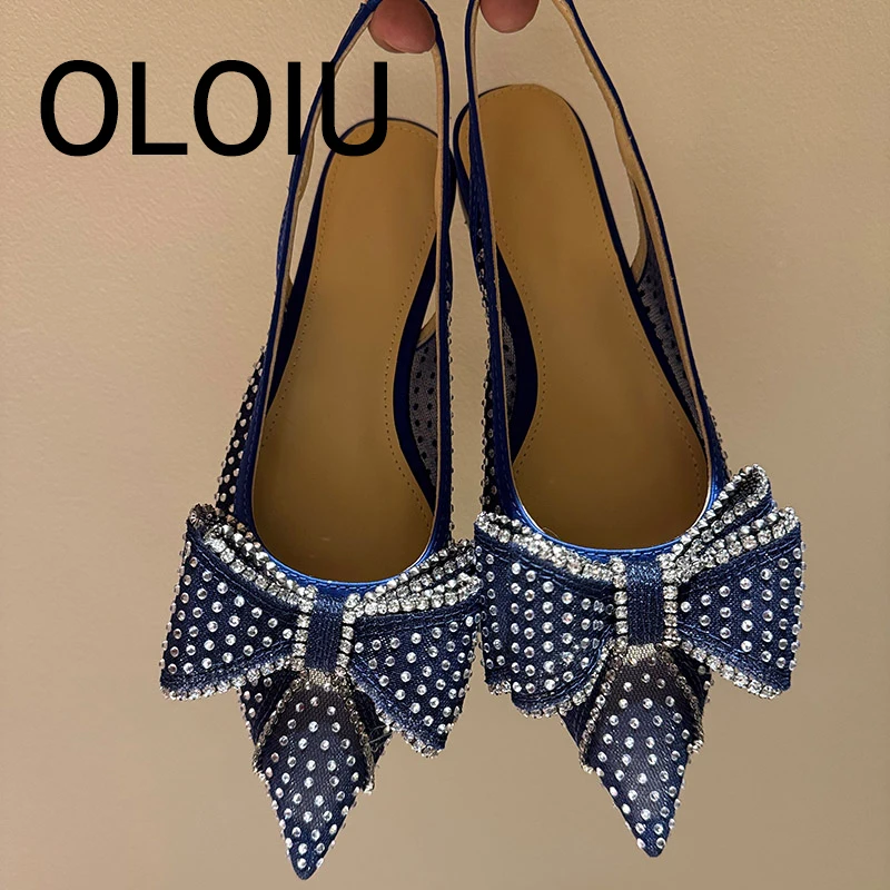 

OLOIU Designer Shoes Butterfly-Knot Best Quality Flats Women Shoes Sexy Pointed Toe Silk Flats Shoes Crystal Flats For Women