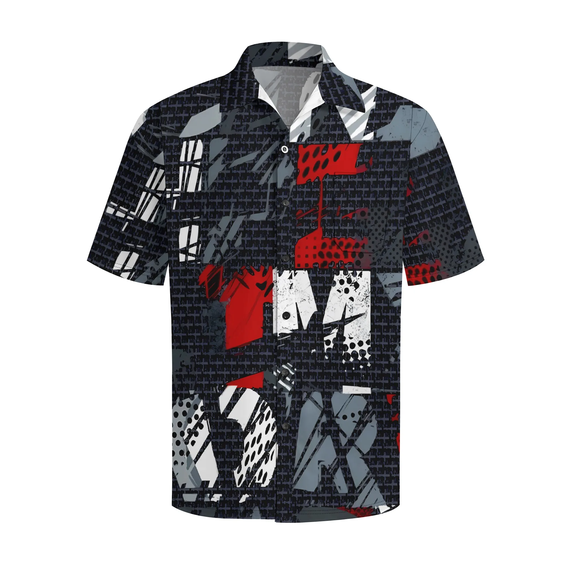 YEAE Kemeja Cetak Kotak Abstrak untuk Pria Atasan Lengan Pendek Kasual Musim Panas