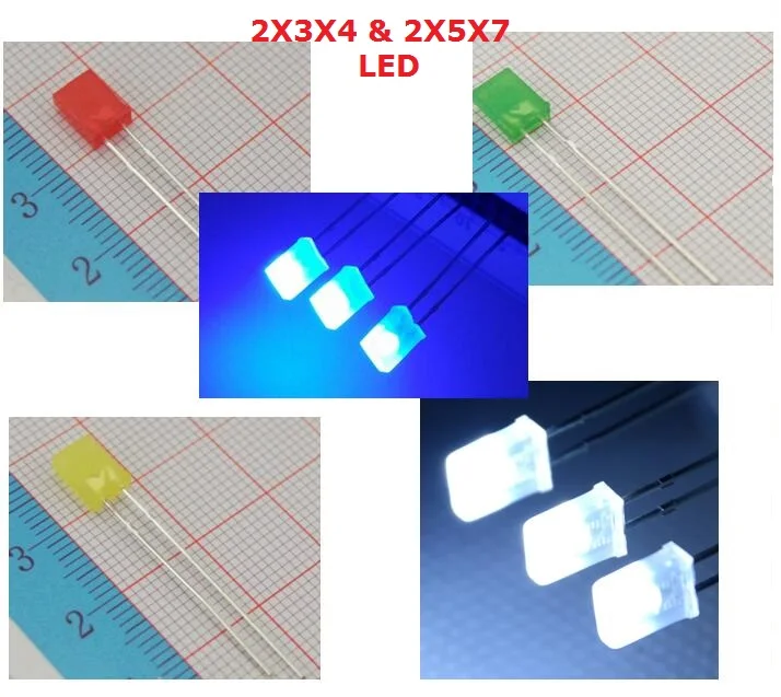 100PC Square 2x3x4 LED White DC 3V Rectangle LED Light Emitting Diode Lamp 2*3*4mm Ultra Bright Bulb 2*5*7 Red Green Blue Yellow