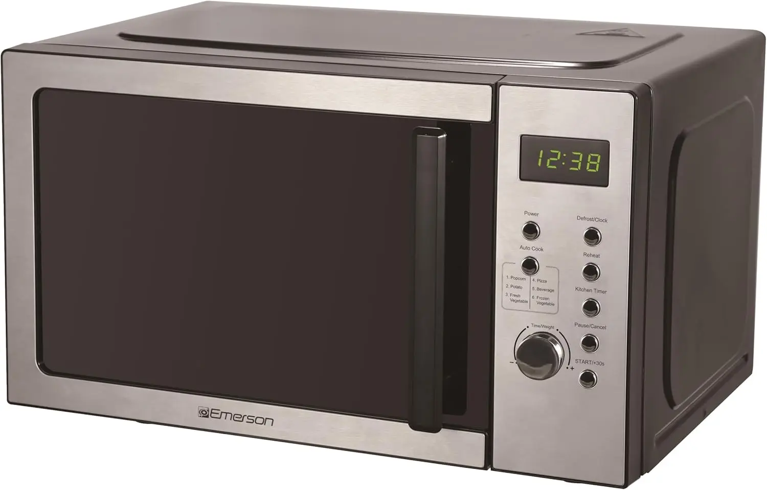 Compact Countertop Microwave Oven, 900W, 0.9 Cu. Ft., Stainless Steel - LED Display, Push Button Controls, 5 Power Levels, 6 Aut