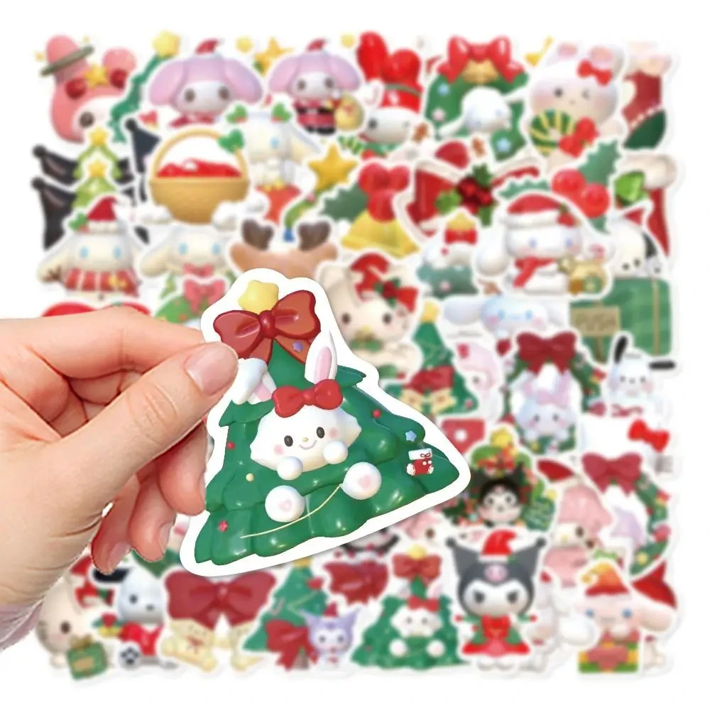 62Pcs Cartoon Cute Christmas Style Sanrio Stickers Kawaii Water Bottle Laptop Skateboard Luggage Waterproof  Stickers Kids Toys