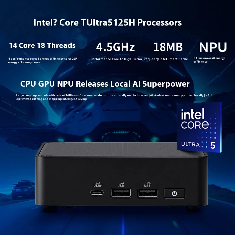 NUC14 PRO MINI คอมพิวเตอร์โต๊ะสำนักงานประสิทธิภาพสูงเชิงพาณิชย์ (แกน Ultra5-125H/Ultra7-155H/) บางสีดำ