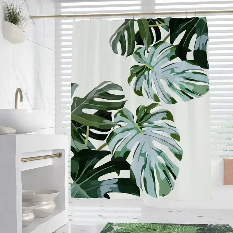 

Bathroom Shower Curtains Waterproof Thickening Bath Curtain With Hooks Rustproof Metal Grommets Leaf Pattern Shower Curtain