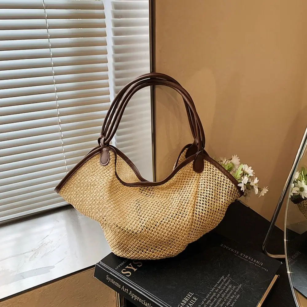 

Hollow Out Straw Woven Bag Beach Handbag Large Capacity Bohemian Beach Bag Parent Shoulder Bag Bucket Bag Hollow Shoulder Bag