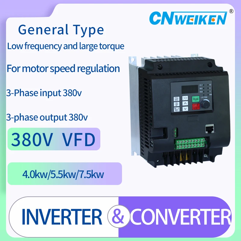 HOT! 0.75/1.5/2.2/4/5.5/7.5/11KW 3-phase input 380v Inverter Output 3-Phase 380v  Frequency Converter Adjustable Speed 380V VFD