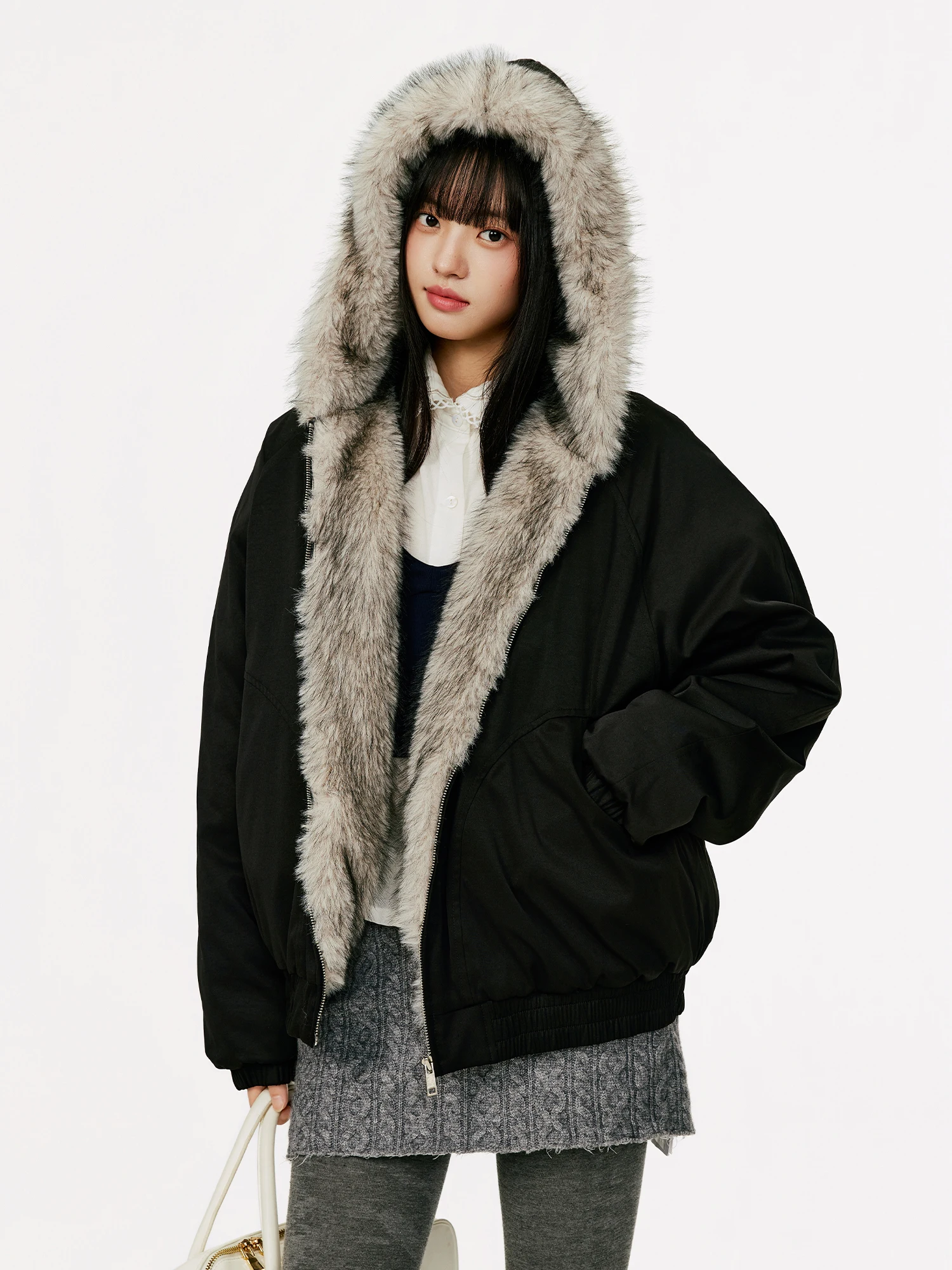 

Women's Thi Cotton Jaet 2025 New Sle Winter Clothes Super Beautiful Fur Collar Cotton Coat Street Sle Loose Fit