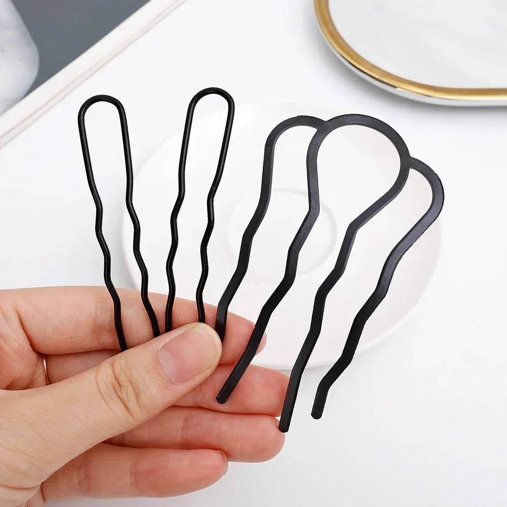 1/9pcs Black Metal U Shape Hairpin Comb Women Messy Bun Hair Pin Clips Braiding Twist Fork Curly Updo Sticks Hair Styling Tools