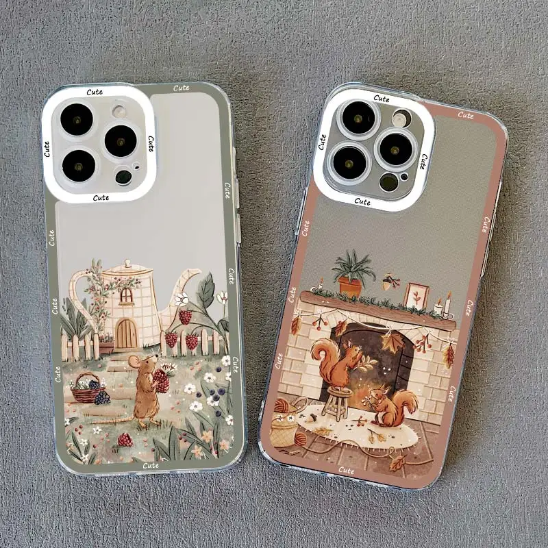 Cartoon Tier Bär Fuchs Eichhörnchen klar Telefon Fall für iPhone 11 Fälle iPhone 15 14 13 12 Pro max xs xr x 15 14 7 8 plus se Abdeckung