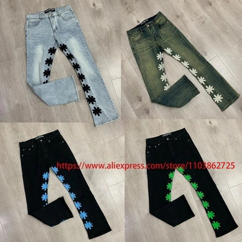 

American Street Hip Hop LOSTSHDWS Jeans Retro Fashionable Embroidery Logo Lost Shdws Denim Trousers Men Women Micro-flared Pants
